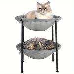 Double Cat Hammock Bed - Elevated Raised 2-Tier Design for Large Cats, 360° Adjustable Anti-Slip Feet, Breathable Fabric with Removable Washable Covers, Indoor Cat Bed for Multiple Cats